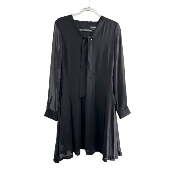 Liz Claiborne Black Long Sleeve Sheer Bow Tie Career Dress 6 Old Money Retro a - Picture 1 of 12